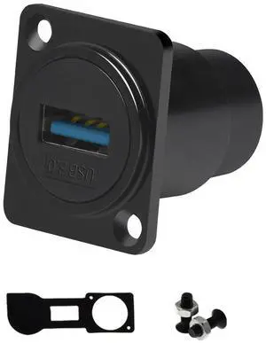 Vszerda USB 3.0 Panel Mount Adapter D Type with Waterproof Cover - Female to Female, Speed up to 5Gbps for Data Transfer, External Hard Disk, File Transfer, Mouse, Keyboard