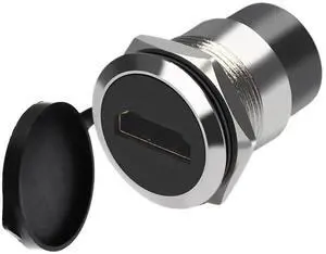 Vszerda HDMI Panel Mount Adapter 4K@60Hz - Female-to-Female Threaded Connector, with Anti-Loosening Gasket and Waterproof Cover, Ideal for Car, Dashboard and Device Panels (Silver)