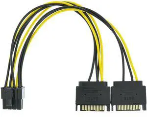Vszerda Dual SATA to 8 Pin (6+2 Pin) Video Card GPU Power Supply Cable 8.6inch 22cm (1 Pack)
