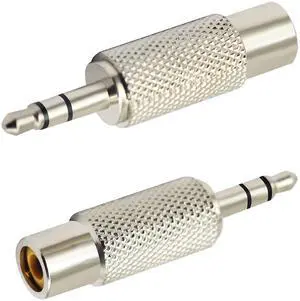 Vszerda RCA to 3.5MM Audio Adapter Metal 3.5mm (1/8 Inch) Stereo Plug Male to RCA Female Jack Adaptor Connector(Silver)(2 Packs, 3-Pole)