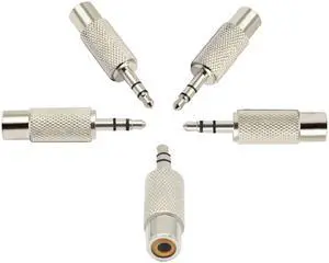 Vszerda RCA to 3.5MM Audio Adapter Metal 3.5mm (1/8 Inch) Stereo Plug Male to RCA Female Jack Adaptor Connector(Silver)(5 Packs, 3-Pole)