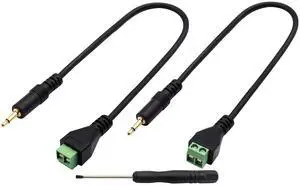 Vszerda 3.5mm Screw Terminal Block Connector Cable (1/8Inch) 3.5mm TS Mono Male to 2 Pin/Way Female Bolt Screw AUX Headphone Type Adapter Cable30CM/2Packs) (2Pole/M)