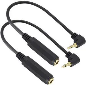 Vszerda (2Pack 6.35mm 1/4" Mono to 90 Degree 3.5mm 1/8" TS Mono Connectors Cable Right Angle 3.5mm Mono Male to 6.35mm Female Plug Cable for Microphone to External Soundcard, etc.(30CM/12Inch)