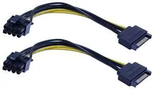 Vszerda 2 Pack 15-Pin SATA Male to 8 Pin (6+2 Pin) PCI-Express Female Video Card Power Adapter Cable (6+2Pin) 8 Pin PCI-E Female to Male SATA for Graphic Cable (20CM/8inch)