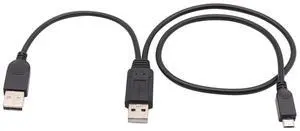 Vszerda USB 2.0 A Dual Power Micro Cable, USB 2.0 A Male to USB 2.0 A +Micro USB Male Y Adapter Charging Cable for Samsung, HTC, Tablet and More Extension Cable (1.7 ft)