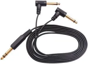 Vszerda 6.35mm to 2 * 6.35 Audio Y Splitter Cable,Gold Plated 90 Degree 1/4 Inch 6.35mm Male TRS Stereo to 2(Dual) 6.35mm 1/4 Inch Male TS Mono Right Angle Y Splitter Audio Cable(1.8M/5.9 feet)