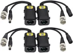 Vszerda 8MP HD Balun RJ45 to BNC Video Baluns transceiver Passive with DC Power Jack for 720P-1080P 3MP 4MP 5MP 8MP HD-CVI/TVI/AHD/CVBS CCTV Security DVR Surveillance Camera System(16.5cm/2Pairs)