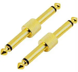 Vszerda 2-Pole 6.35mm 1/4" Audio Mono Male to Male Pedal Coupler Guitar Effects Pedal to Pedal Connector (Gold-2 Pack)(2-Pole)