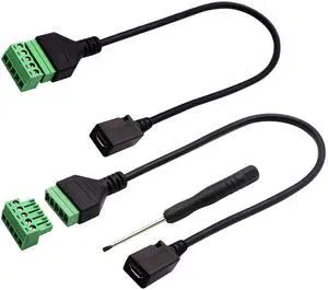 Vszerda Micro USB Screw Terminal Block Connector Cable - 2.0 Female Plug to 5 Pin/Way Female Bolt Screw Adapter with Shield Terminals (30CM/2PacCK)