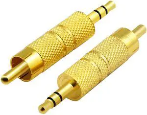 Vszerda Gold Plated 3.5MM to RCA Audio Adapter Metal RCA Male to Jack 3.5mm (1/8 Inch) TRS Stereo Plug Male Adaptor Connector for RCA Headphone Adapter Cable(3-Pole) (Gold-2 Pack)