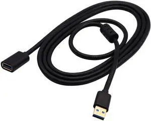 Vszerda 3.0 A USB Extender Cable, USB 3.0 Type A Male to Female Magnetic Ring Data Transfer Extension Cable for USB Flash Drive, Card Reader, Hard Drive, Keyboard, Printer, Camera and More(1.8M/F)