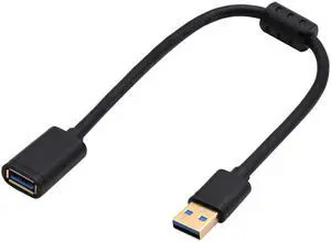 Vszerda USB 3.0 A Extender Cable, USB 3.0 Type A Male to Female Magnetic Ring Data Transfer Extension Cable for USB Flash Drive, Card Reader, Hard Drive, Keyboard, Printer, Camera and More (0.3M/F)