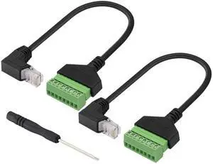 Vszerda 90 Degree Cat 5 Ethernet Screw Terminal Cable (Down Bend) RJ45 Male to 8-Pin Screw Terminal Extender 8P 8C Crystal to 8-Position Terminal Straight Through Network Extender(2 Pack/30cm/Down)