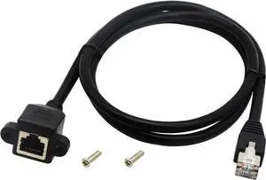 Vszerda Cat6e RJ45 M/F Shielded Ethernet Network Screw Panel Mount Extension Cable (1M RJ45)