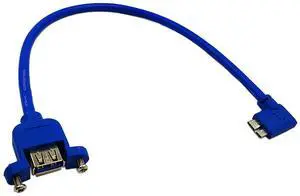 Vszerda 12" Panel Mount USB 3.0 A Female to 90 Degree Left Angled Micro B Male Extension Cable with Screws(Blue) Vszerda 12" Panel Mount USB 3.0 A Female to 90 Degree Left Angled Micro B Male Extension Cable with Screws(Blue)