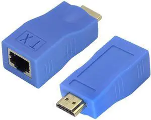 Vszerda HDMI Extender by cat.6/6e Cable,1080P HDMI Male to RJ45 Female Converter 4k Network ethernet Adapter,cat5 to hdmi Converter,Apply to HDTV,DVD,PS4,Set-top Boxes,projectors,etc.(2Pack (Blue)