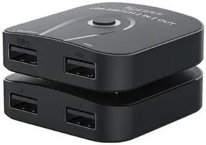 USB 2.0 Switch 2 in 2 Out, USB Switcher 2 Computers Sharing Keyboard and Mouse Printer Scanner Webcam, Printer Splitter for 2 Computers, 2 Port USB Selector Switch