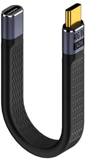Vszerda 40Gbps USB4 Male to Female Straight Slim Flat Extension Cable 13cm with 240W Charging and 8K@60Hz Compatible with Thunderbolt3/4