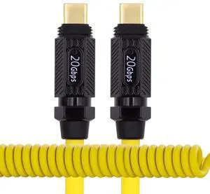 Vszerda Stretch Coiled Silicone 140W USB-C USB4 Cable 20Gbps 8K Type-C Male to Male Cable Power & Data for Gaming Keyboard Mouse 1.8m/6ft