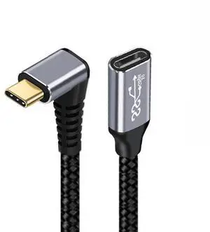 Vszerda Down & Up Angled USB-C USB 3.1 Type C Male to Female Extension Data Cable 10Gbps 100W with Sleeve for Laptop 0.5m