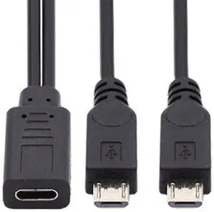 Vszerda DC 5V Type-C USB-C Female to Dual Micro USB 5Pin Male Splitter Extension Charge Cable 30CM Vszerda DC 5V Type-C USB-C Female to Dual Micro USB 5Pin Male Splitter Extension Charge Cable 30CM