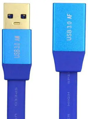 Vszerda Ultra Flat High Speed Slim USB 3.0 Type-A Male to USB3.0 A Female Cable Extension Cord Blue 5Gbps for Disk SSD Camera Data 30cm