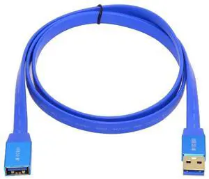 Vszerda Ultra Flat High Speed Slim USB 3.0 Type-A Male to USB3.0 A Female Cable Extension Cord Blue 5Gbps for Disk SSD Camera Data 60cm
