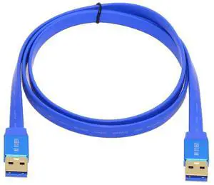 Vszerda Ultra Flat High Speed Slim USB 3.0 Type-A Male to USB3.0 A Male Cable Extension Cord Blue 5Gbps for Disk SSD Camera Data 200cm
