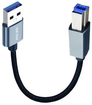 Vszerda USB to USB Cable 0.98ft, USB 3.0 Type-A Male to Standard B Male 5Gbps Data Cord Silver Compatible for Disk SSD Camera