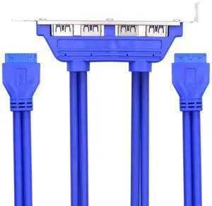 Vszerda 4 Ports USB3.0 Female Hub to Motherboard 20pin Mount Panel Extension Baffle Cable with PCI Bracket 50cm