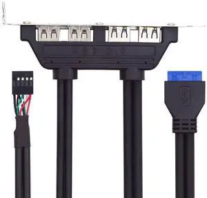 Vszerda Internal Four USB2.0 & USB 3.0 Female Hub Panel Mount to Motherboard 9pin 19pin 20pin Baffle Cable with PCI Bracket 50cm