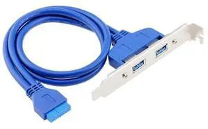 Vszerda 2 Ports USB 3.0 Hub Female Back Panel to 20pin Motherboard Header Connector Cable 50cm with PCI Bracket