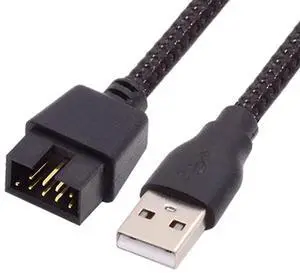 Vszerda Single USB 2.0 Male Type-A to Motherboard Internal 9Pin 10Pin Male Header Cable Extension Cord with Sleeve 20cm, Stretch-Proof