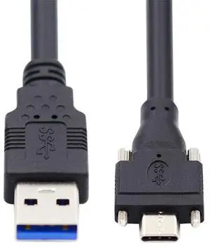 Vszerda USB C USB 3.1 Type-C Dual Locking Connector to Standard USB3.0 Data Transfer Cable with Panel Mount Screw for Camera 16.4FT/5M