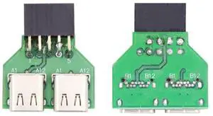 Vszerda USB 2.0 Internal 9pin 10pin Header to Dual Ports USB 3.1 Type-C USB-C Motherboard Adapter PCBA 480Mbps