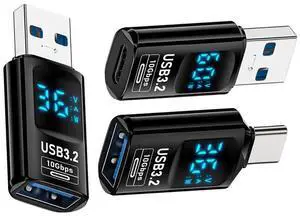 Vszerda 3pcs/lot Type-C Adapter with Smart LED Digital Display 10Gbps USB-C to USB3.2 Type-A PD 36W Fast Charging Monitoring Display Tester Detector