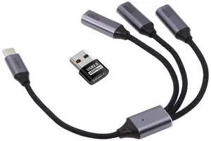 Vszerda USB 2.0 USB-C Splitter Y Cable USB Type-C 1 to 3 Hub Cable Split Adapter for for Laptop Desktop Phone Mouse Keyboard Printer Disk  27CM