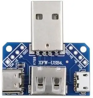 Vszerda USB2.0 Type-A Male 1-to-3 Three Ports Female Type A & Micro USB & USB-C Type-C HUB Splitter PCBA Expansion Module Board Multiport Power Adapter for Camera Player