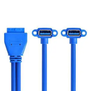 Vszerda Up Angled USB 3.0 A Type Dual Female to Motherboard 20Pin 19 Pin Box Header Slot Panel Mount Cable (Blue 20P Up Angled 50cm) Vszerda Up Angled USB 3.0 A Type Dual Female to Motherboard 20Pin 19 Pin Box Header Slot Panel Mount Cable (Blue 20P Up Angled 50cm)