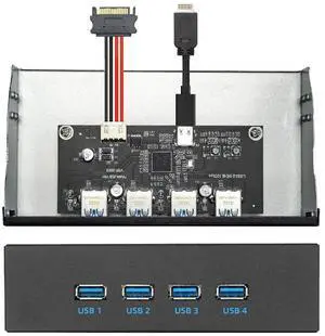 Vszerda 10Gbps 4 Ports HUB Front Panel USB 3.1 Type-A & Type-C to Motherboard Type-E Connector Cable 10Gbps for 5.25" CD-ROM Bay Tray