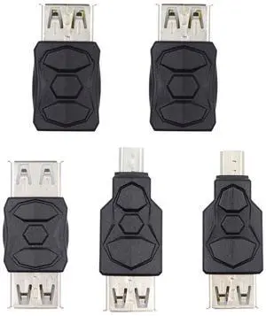 Vszerda Micro USB 2.0 OTG Mini USB 5Pin Type-A Male to Female Extension Adapter, Support Charging and Data Sync, Black, Pack of 5pcs