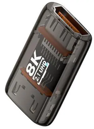 Vszerda HDMI Female to HDMI 2.1 Female Adapter UHD 8K 60hz HDTV Converter Extender Transparent with Smart LED Light for Monitor TV Projector