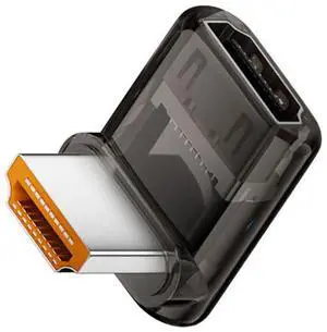 Vszerda 90 Degree Up Angled Low Profile HDMI Male to HDMI 2.1 Female Adapter UHD 8K 60hz HDTV Extender Transparent with Smart LED Light for Monitor TV Projector