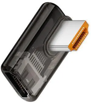 Vszerda 90 Degree Right Angled Low Profile HDMI Male to HDMI 2.1 Female Adapter UHD 8K 60hz HDTV Extender Transparent with Smart LED Light for Monitor TV Projector