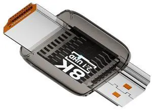 Vszerda HDMI Male to HDMI 2.1 Male Adapter UHD 8K 60hz HDTV Extender Transparent with Smart LED Light for Monitor TV Projector