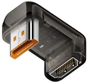 Vszerda 360 Degree Up Angled Opposite U Shape Back HDMI Male to HDMI 2.1 Female Adapter UHD 8K 60hz HDTV Extender Transparent with Smart LED Light for Monitor