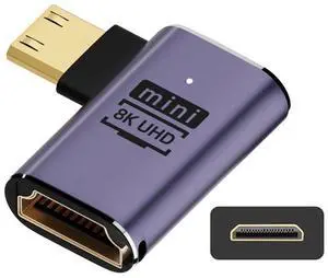 Vszerda 8K Right Angled Mini HDMI Male to HDMI 2.1 Female UHD Extension Gold Converter Adapter Support 8K 60hz HDTV