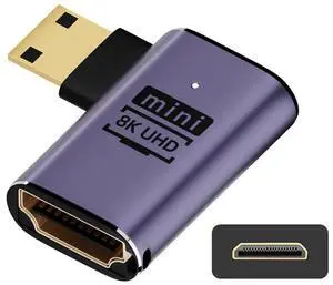 Vszerda 8K Left Angled Mini HDMI Male to HDMI 2.1 Female UHD Extension Gold Converter Adapter Support 8K 60hz HDTV