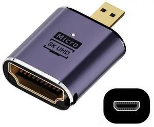 Vszerda 8K Micro HDMI Male to HDMI 2.1 Female UHD Extension Gold Converter Adapter Support 8K 60hz HDTV