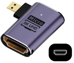 Vszerda 8K Left Angled Micro HDMI Male to HDMI 2.1 Female UHD Extension Gold Converter Adapter Support 8K 60hz HDTV